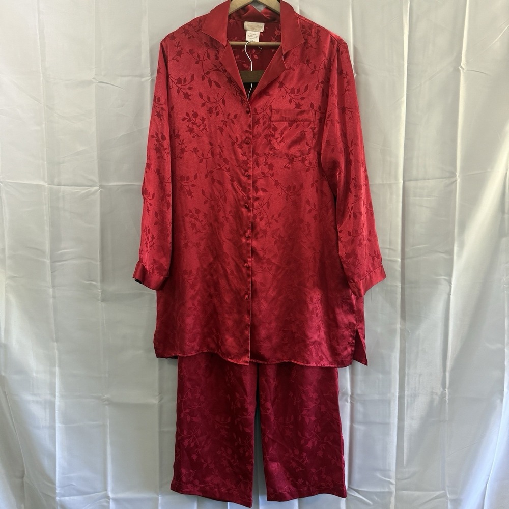 Vtg Inner Most Womens L 2 Piece Satin Pajama Set Red Lounge Cottagecore Pjs
